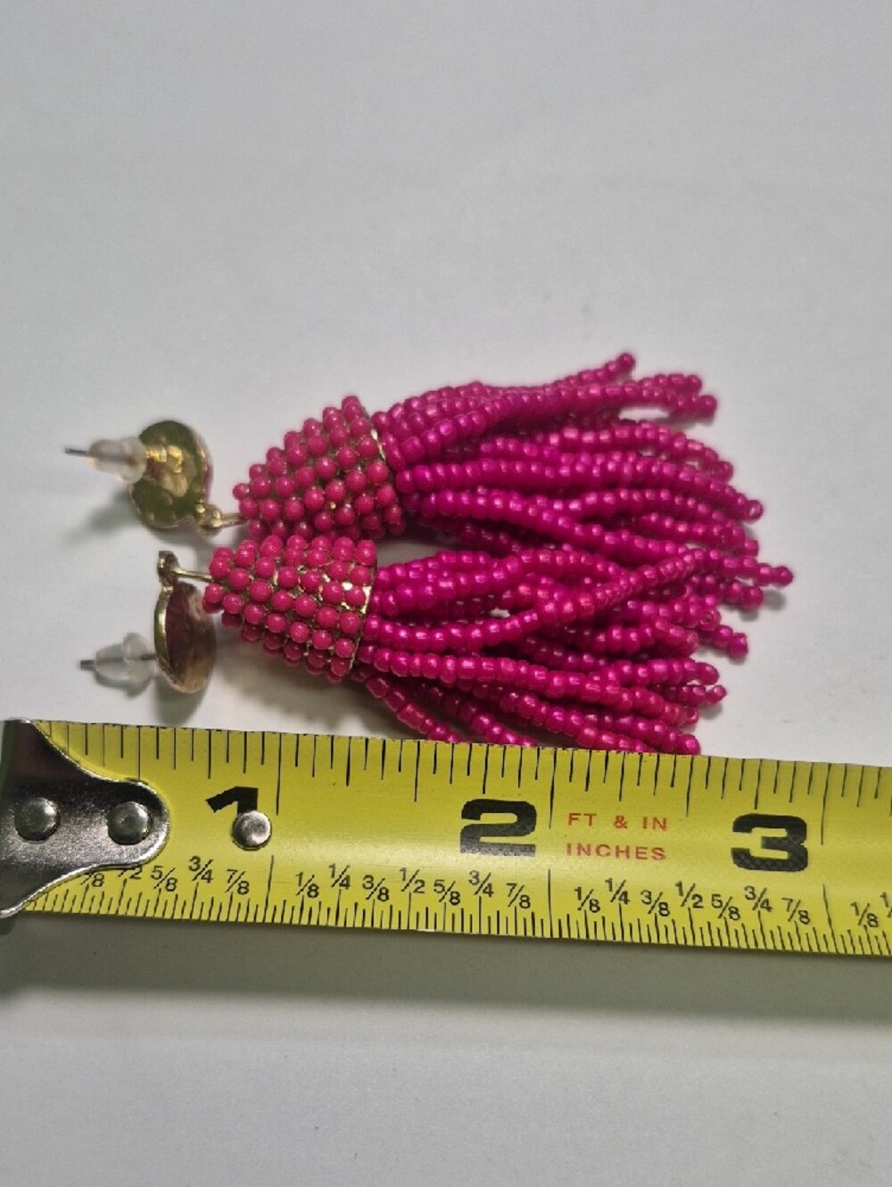 2 Pairs Beaded Tassel Earrings - Pink and Red Gold Tone - Picture 4 of 4